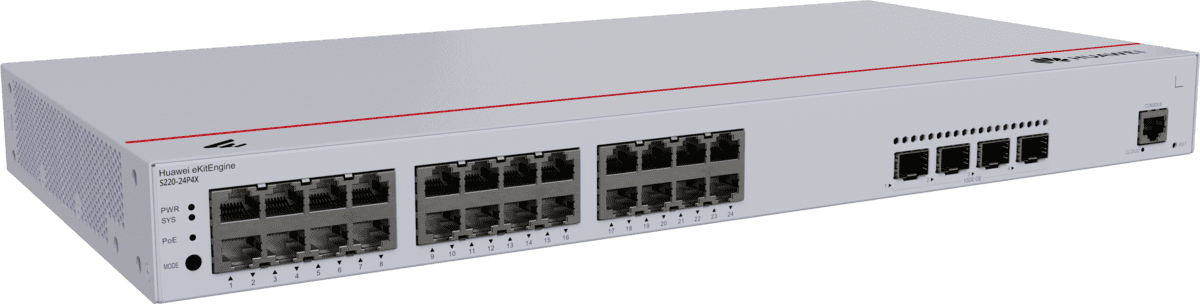Huawei S220-24P4X – 24 ports Gigabit PoE+ + 4 SFP+ – Rackable
